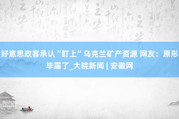 好意思政客承认“盯上”乌克兰矿产资源 网友：原形毕露了_大皖新闻 | 安徽网