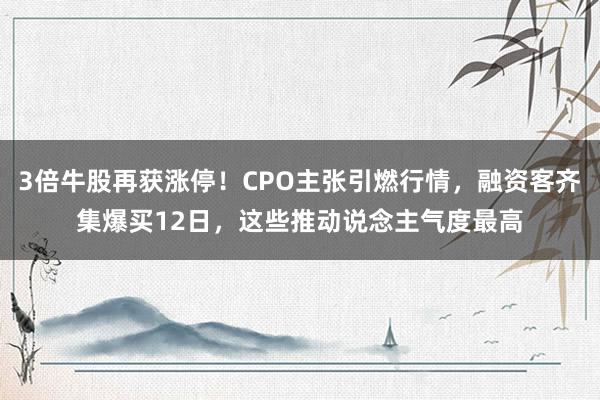 3倍牛股再获涨停！CPO主张引燃行情，融资客齐集爆买12日，这些推动说念主气度最高